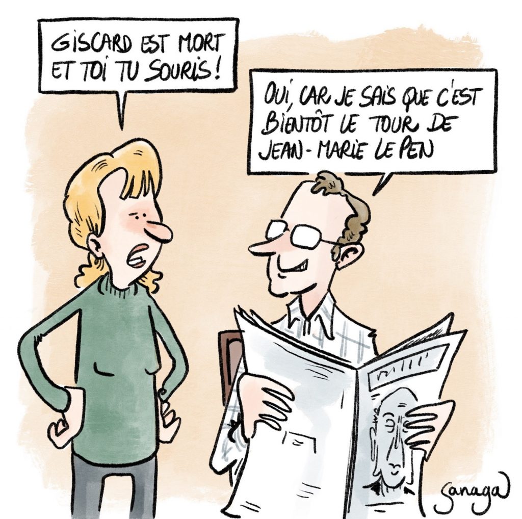 dessin presse humour mort Valéry Giscard d'Estaing image drôle Jean-Marie Le Pen