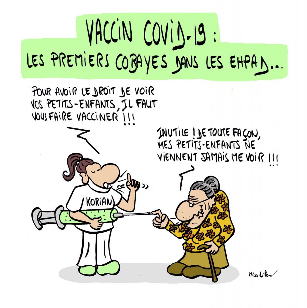 dessin presse humour coronavirus vaccin anti-covid image drôle cobayes Ehpad