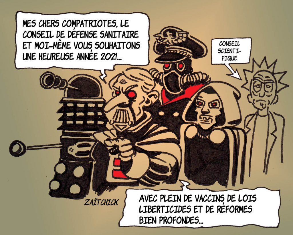 dessin presse humour coronavirus crise sanitaire image drôle vœux macron année 2021