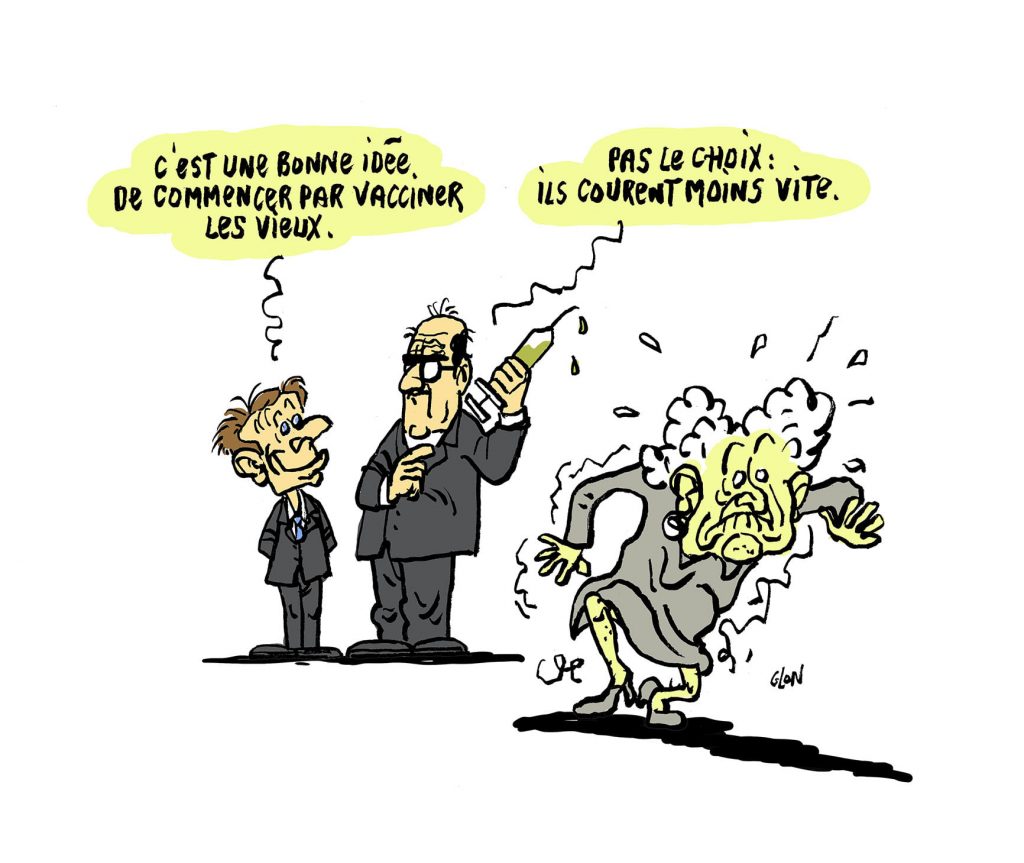 dessin presse humour coronavirus covid-19 vaccination image drôle Emmanuel Macron Jean Castex