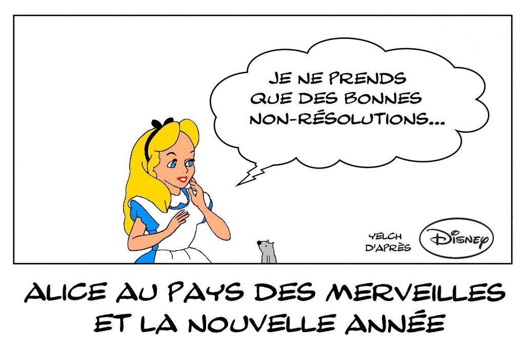 dessins humour Alice au pays des merveilles image drôle nouvelle année 2021