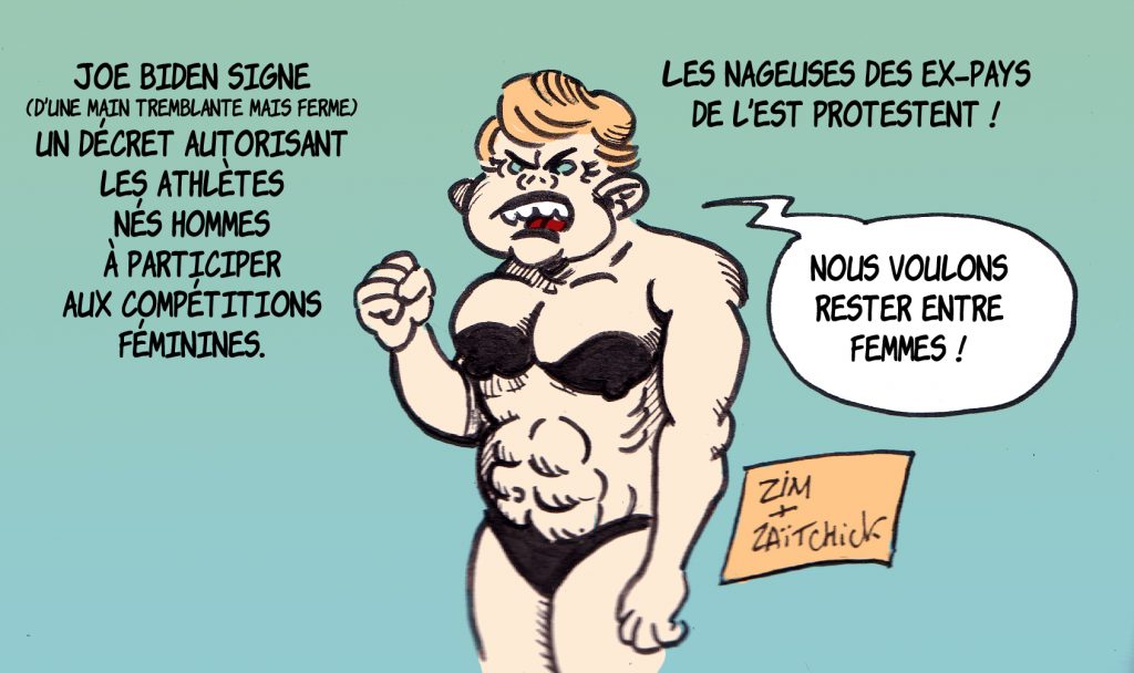 dessin presse humour États-Unis Joe Biden image drôle hommes compétitions féminines