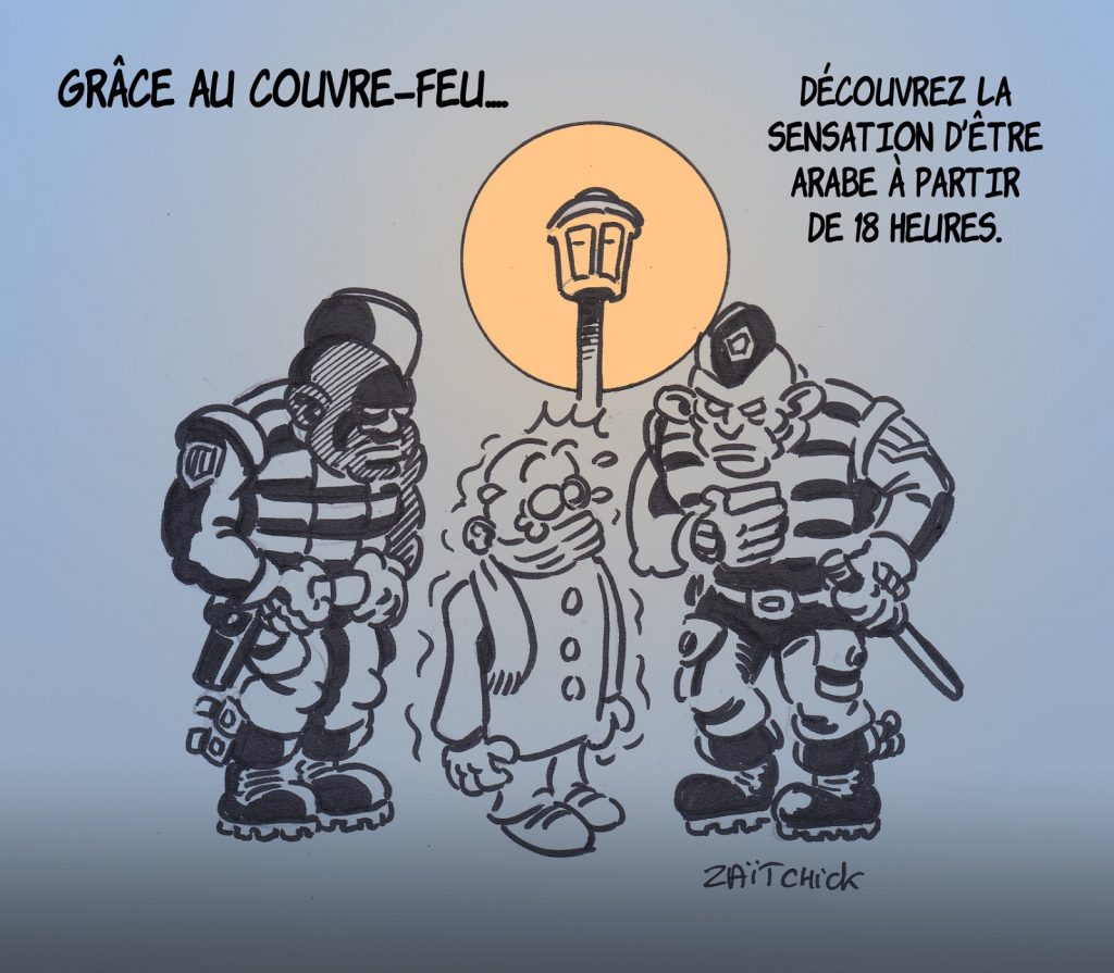 dessin presse humour coronavirus covid-19 image drôle couvre-feu contrôle faciès