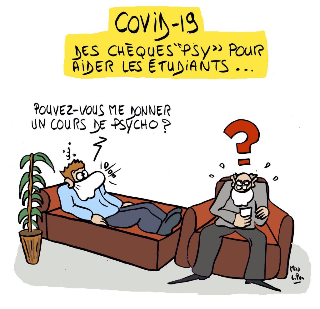 dessin presse humour coronavirus covid-19 image drôle étudiants chèques psy