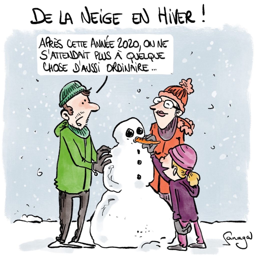 dessin presse humour météo neige image drôle année 2020 pandémie