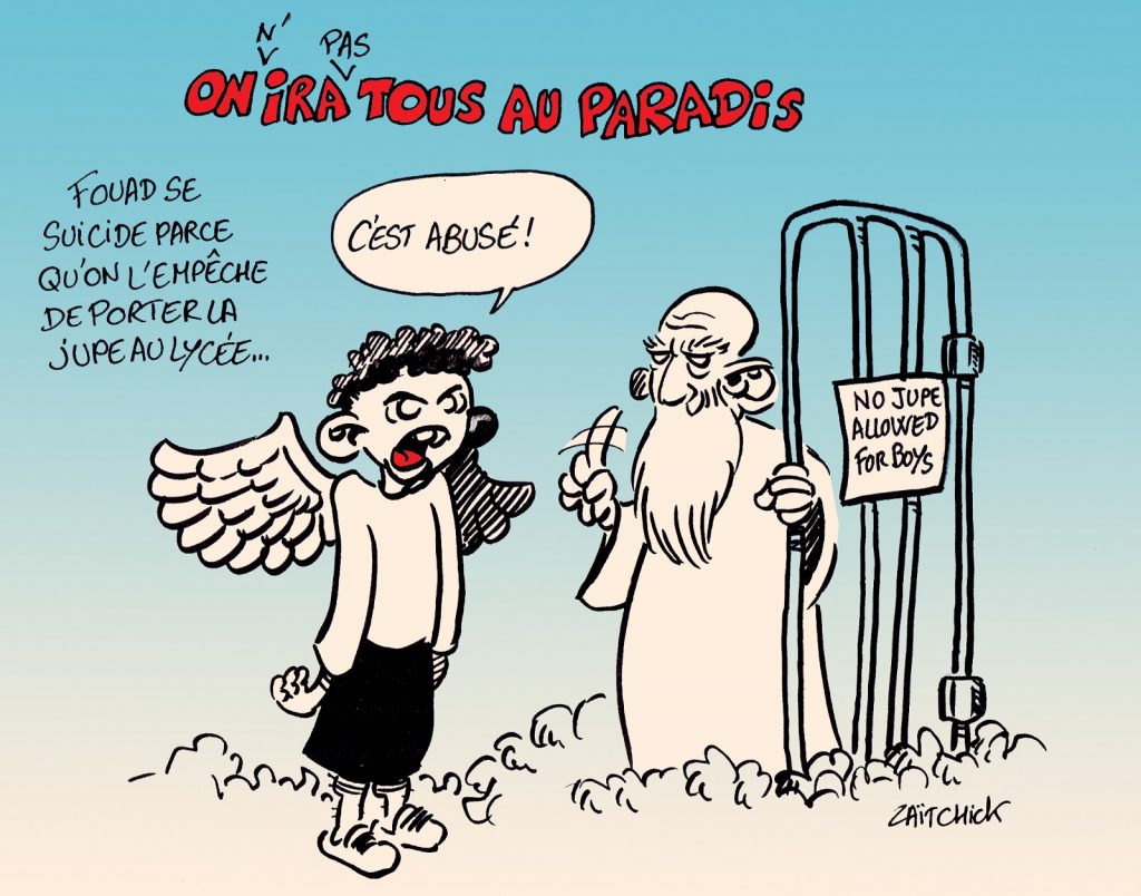 dessin presse humour Fouad transgenre image drôle suicide jupe Éducation National
