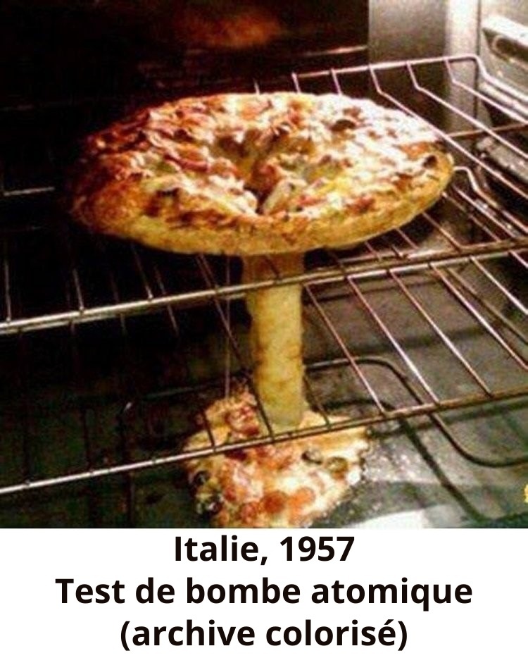 dessin humour bombe atomique Italie image drôle four pizza