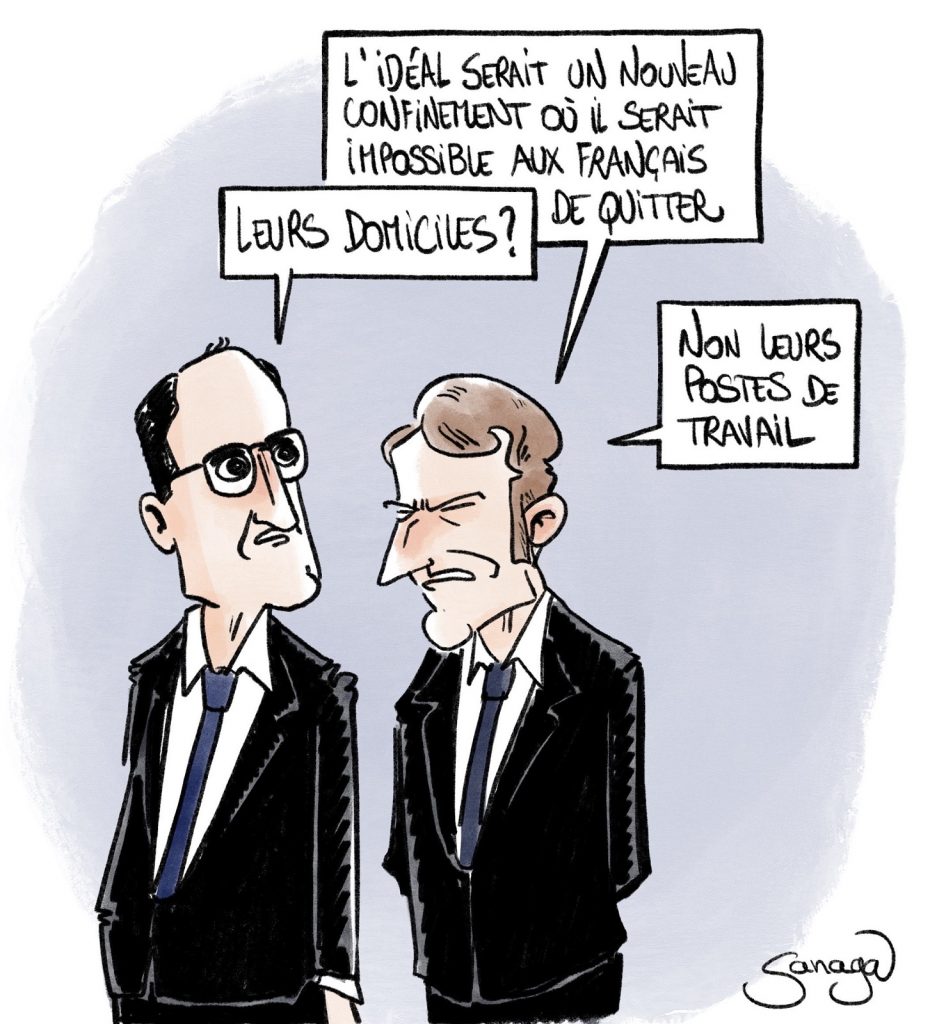 dessin presse humour coronavirus confinement image drôle Emmanuel Macron Jean Castex