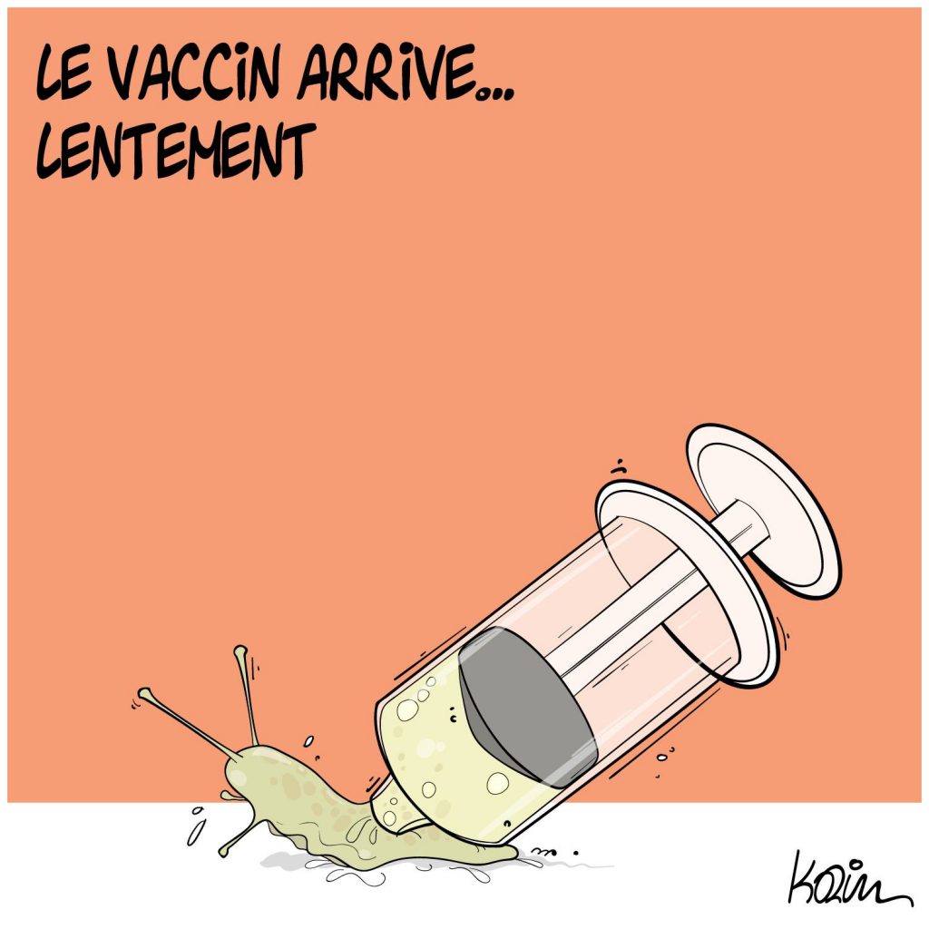 dessin presse humour coronavirus covid-19 image drôle lenteur vaccination
