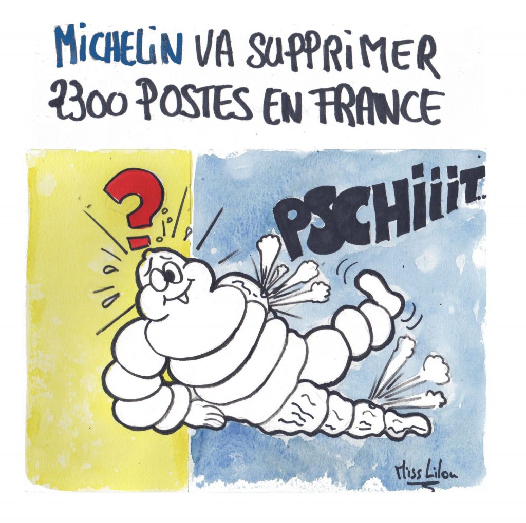 dessin presse humour Michelin suppression postes image drôle licenciement bibendum