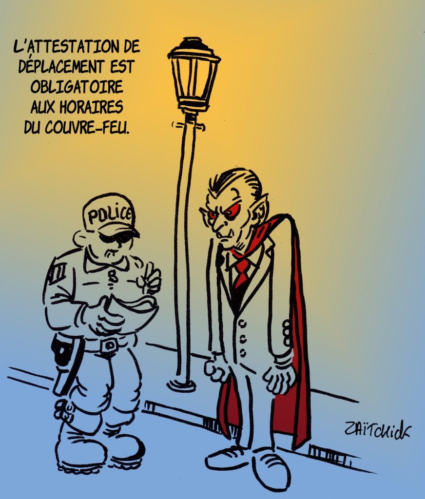 dessin presse humour coronavirus couvre-feu image drôle covid-19 attestation déplacement