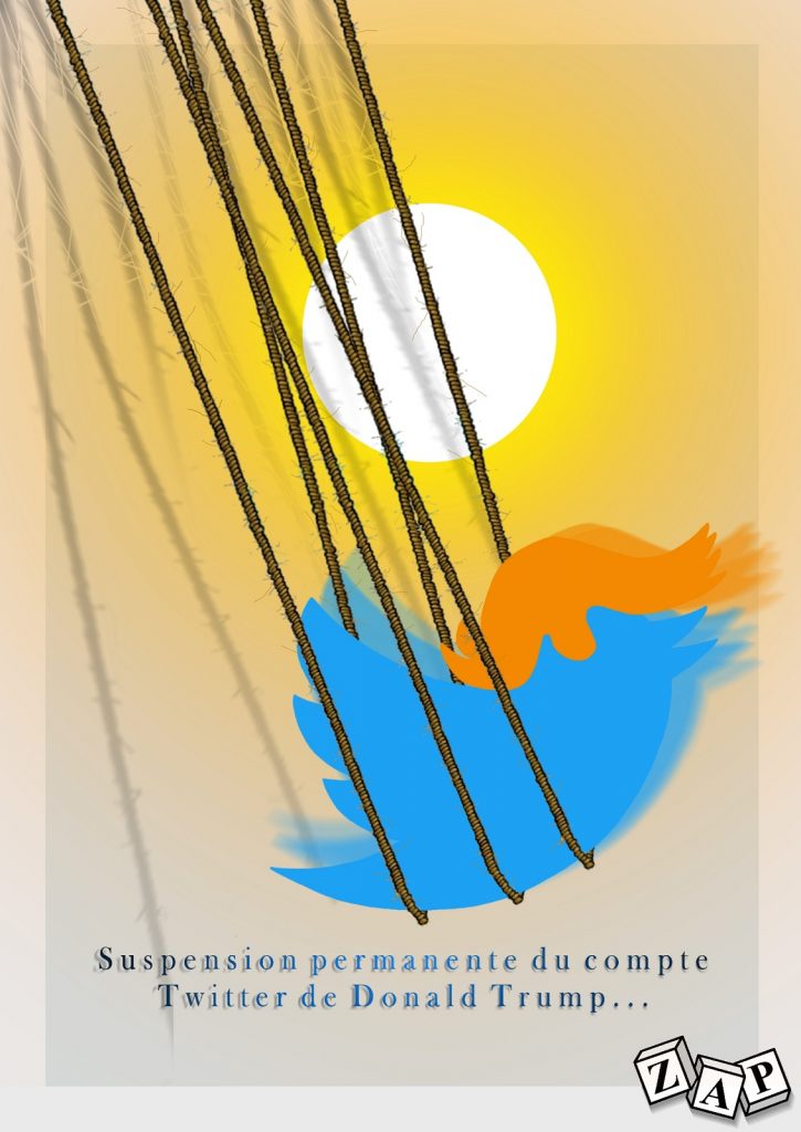 dessin presse humour États-Unis Donald Trump image drôle suspension compte Twitter