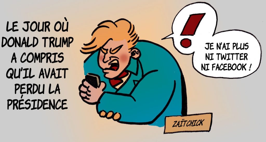 dessin presse humour États-Unis Donald Trump image drôle suspension compte Twitter