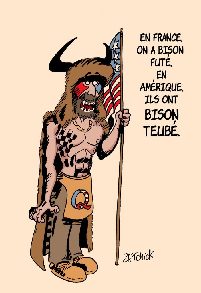 dessin presse humour États-Unis Qanon image drôle Jake Angeli bison Capitole