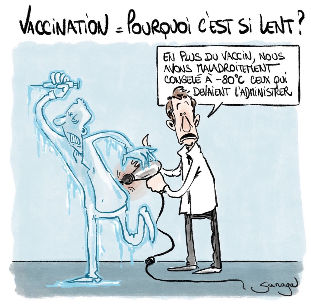 dessin presse humour coronavirus covid-19 image drôle vaccin anti-covid vaccination lenteur congélation