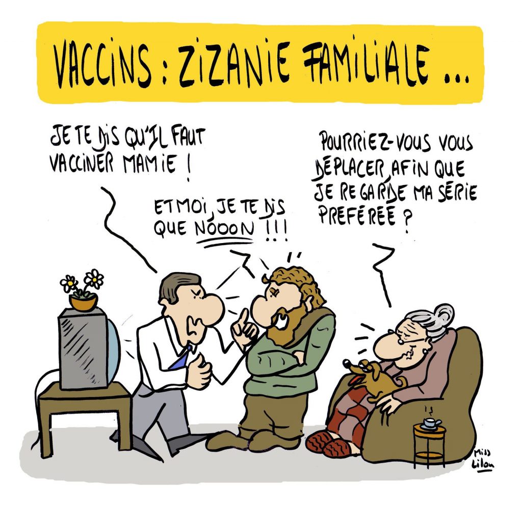 dessin presse humour coronavirus covid-19 image drôle vaccination zizanie familiale