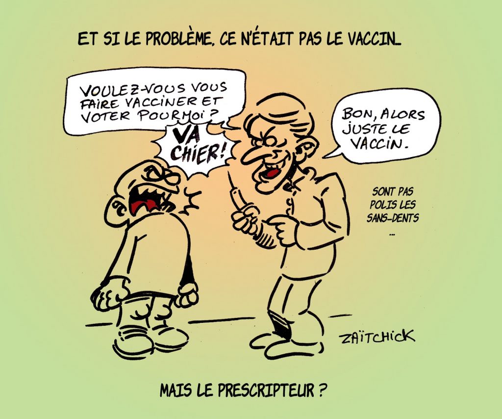 dessin presse humour coronavirus covid-19 image drôle vaccin Emmanuel Macron