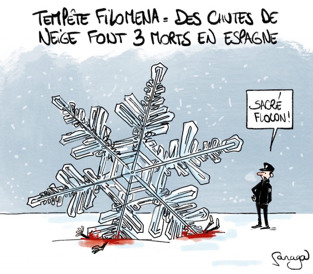dessin presse humour hiver Espagne victime image drôle tempête neige Filomena