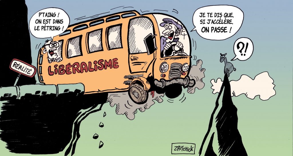 dessin presse humour Emmanuel Macron libéralisme image drôle Jean Castex ultralibéralisme
