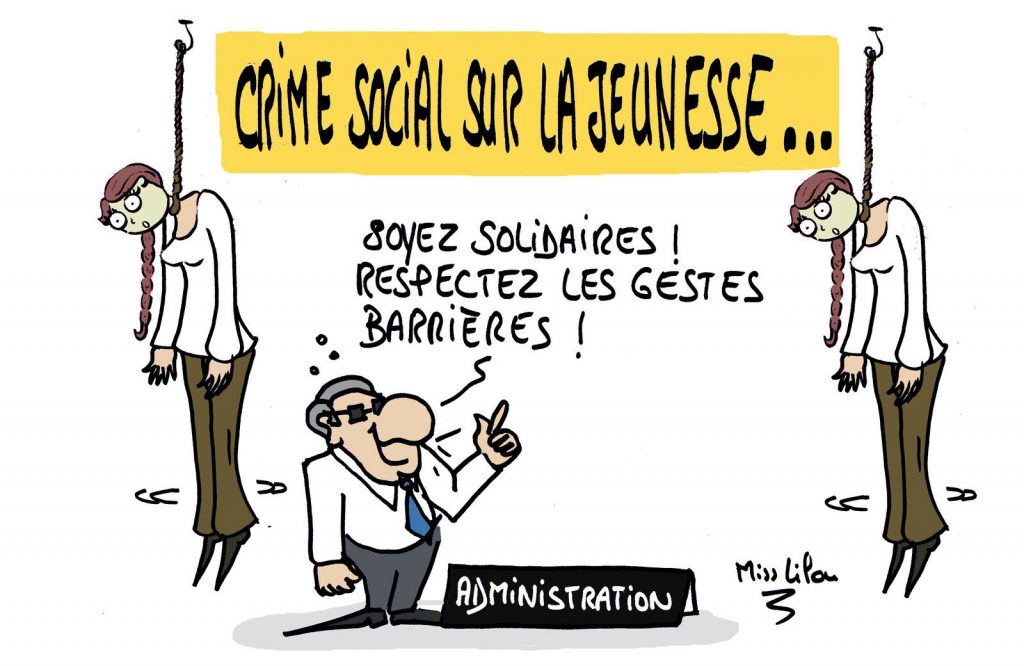 dessin presse humour coronavirus covid19 suicide image drôle crime social jeunesse