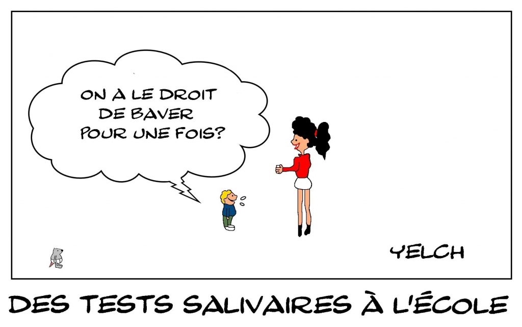 dessins humour coronavirus covid-19 image drôle tests salivaires école