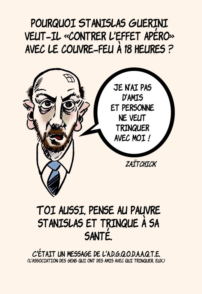 dessin presse humour coronavirus couvre-feu image drôle Stanislas Guerini couvre-feu apéro