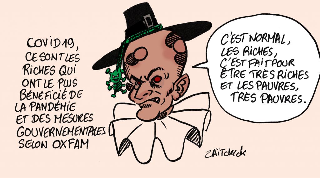 dessin presse humour coronavirus covid-19 image drôle inégalités Oxfam riches