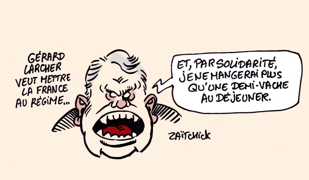 dessin presse humour Gérard Larcher image drôle dépenses publiques France régime