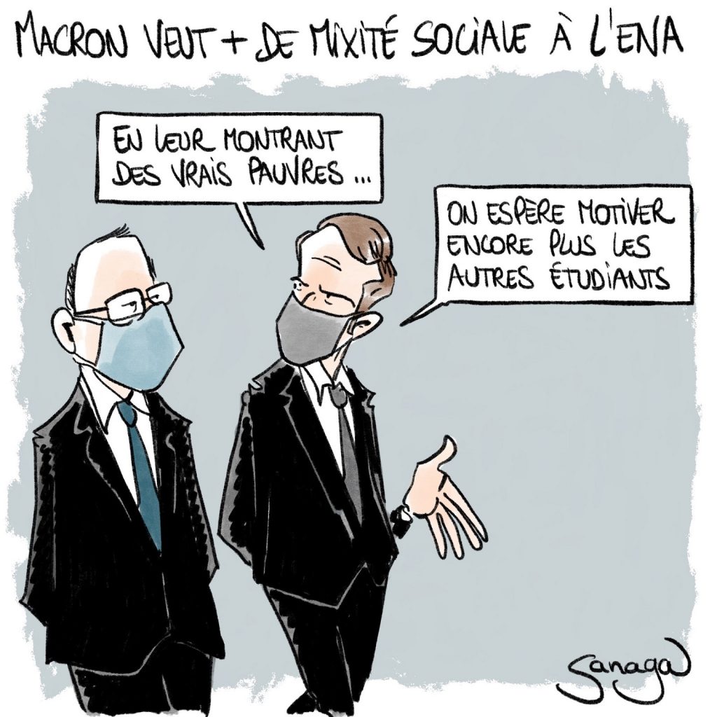 dessin presse humour Emmanuel Macron image drôle ENA mixité sociale