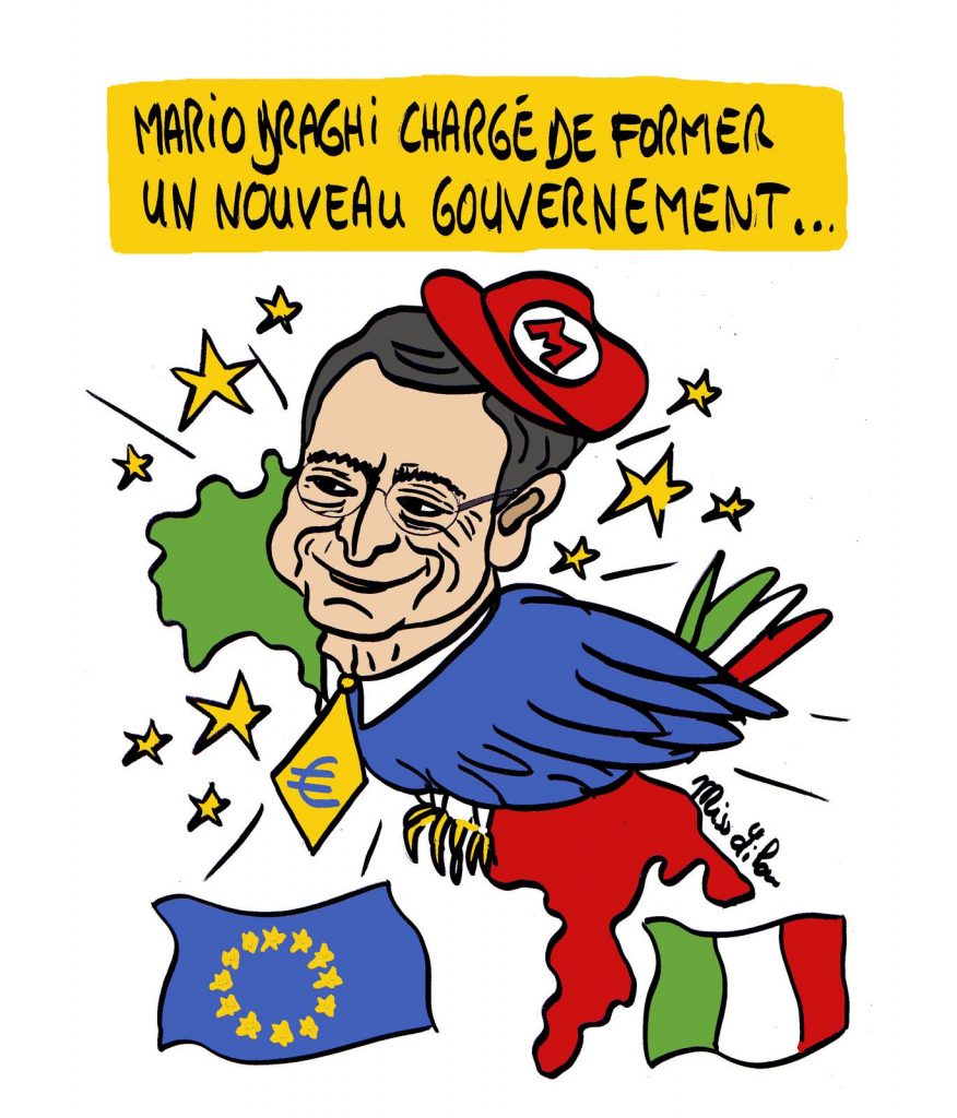 dessin presse humour Italie gouvernement image drôle Mario Draghi