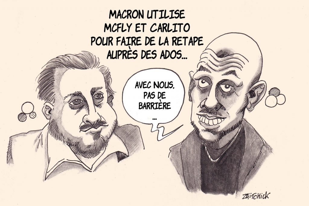 dessin presse humour Emmanuel Macron image drôle McFly Carlito gestes barrières