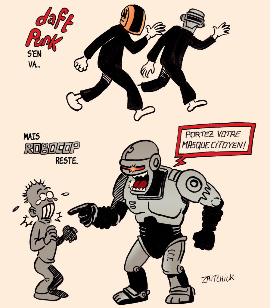 dessin presse humour coronavirus Robocop image drôle Daft Punk