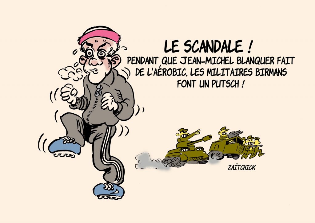 dessin presse humour sport Jean-Michel Blanquer image drôle coup d’état Birmanie