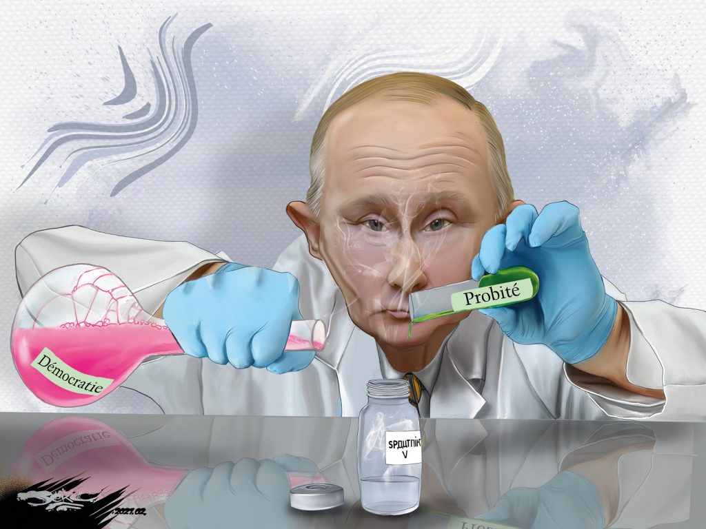 dessin presse humour Vladimir Poutine image drôle coronavirus vaccin russe Sputnik V