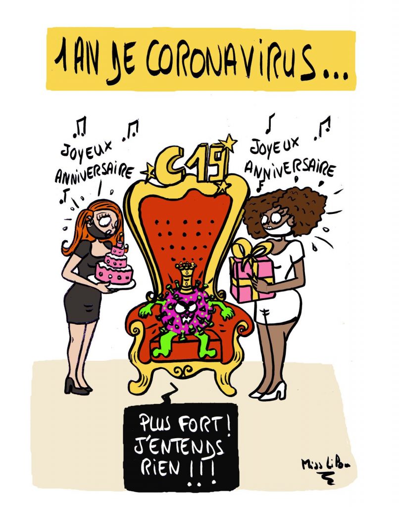 dessin presse humour coronavirus covid-19 image drôle anniversaire épidémie