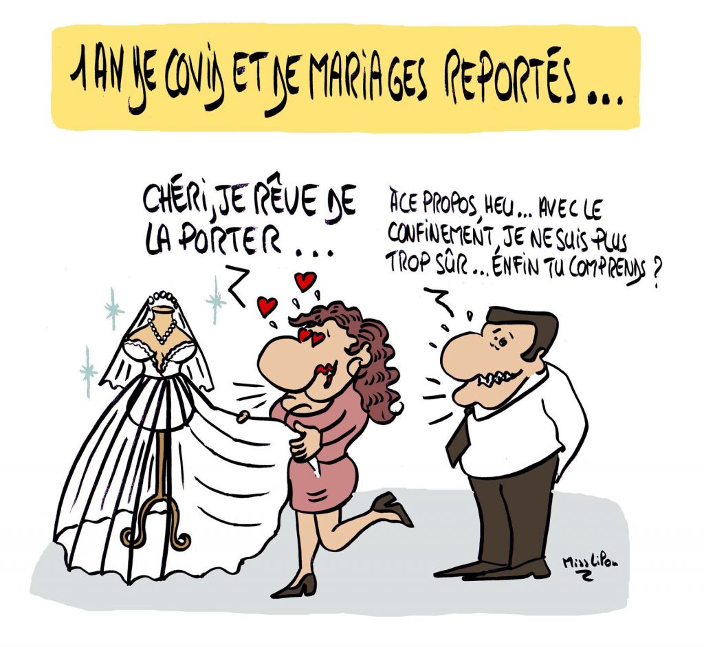 dessin presse humour coronavirus covid-19 image drôle confinement mariage