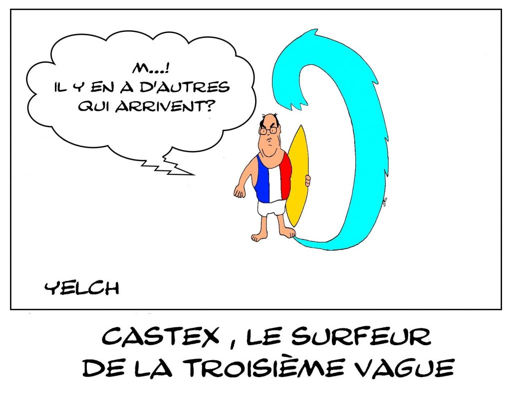 dessins humour coronavirus covid19 image drôle Jean Castex troisième vague surf