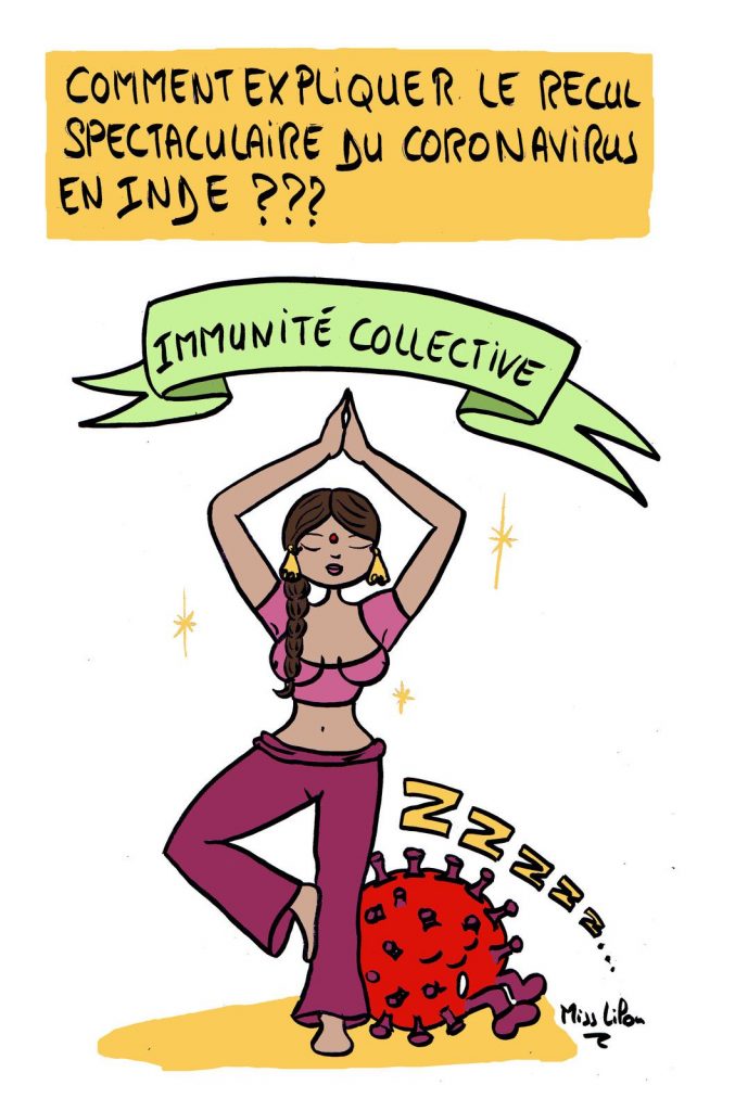 dessin presse humour coronavirus covid-19 image drôle Inde immunité collective