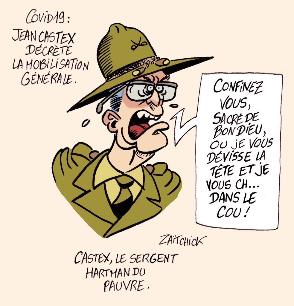dessin presse humour coronavirus covid-19 image drôle Jean Castex mobilisation générale
