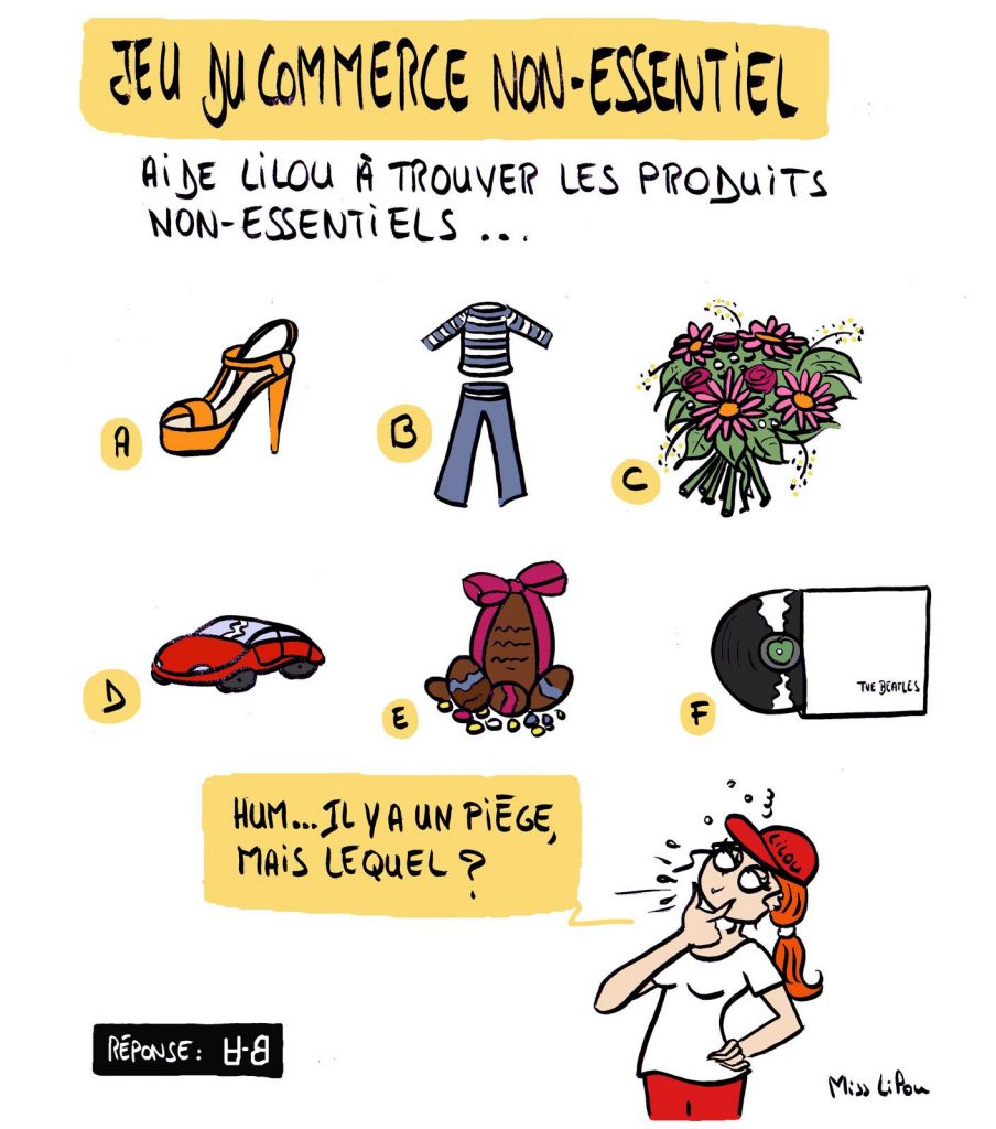 dessin presse humour coronavirus covid-19 image drôle confinement commerces non-essentiels