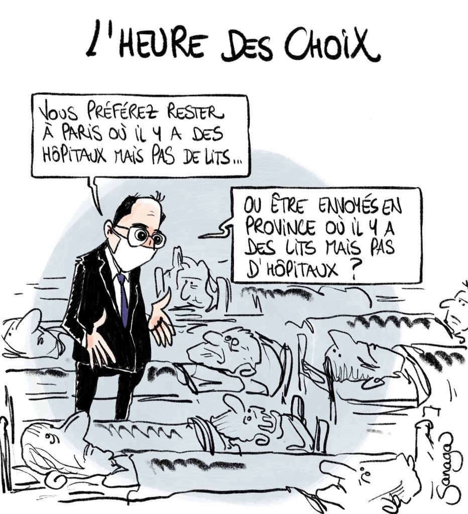 dessin presse humour coronavirus Jean Castex image drôle choix réanimation