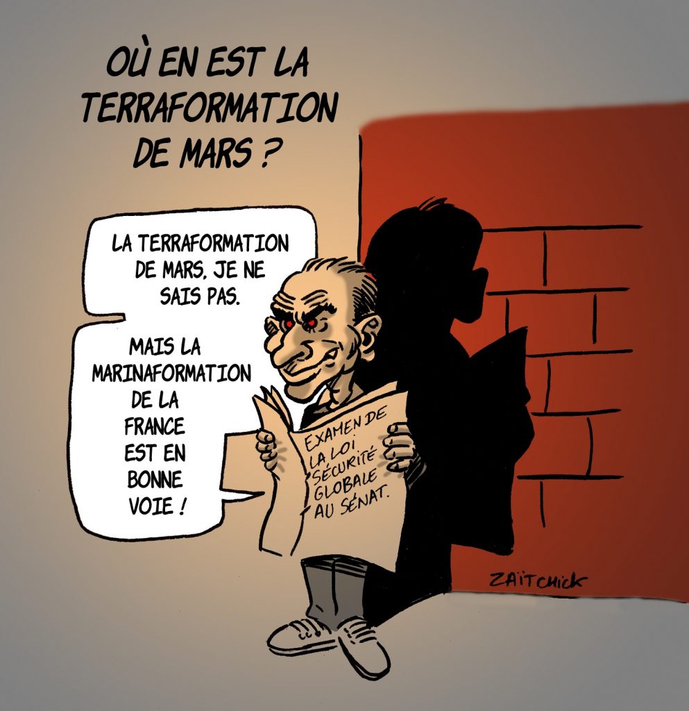 dessin presse humour Éric Zemmour loi sécurité globale image drôle Marine le Pen
