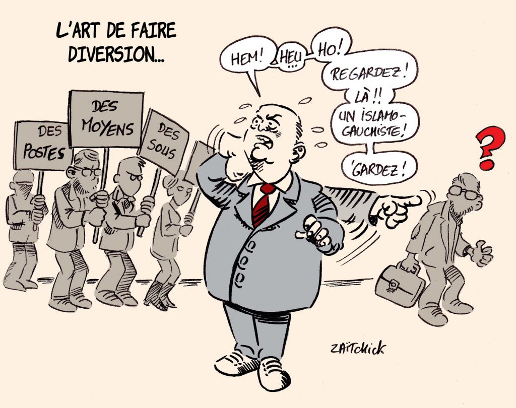 dessin presse humour Éducation Nationale image drôle diversion islamogauchisme