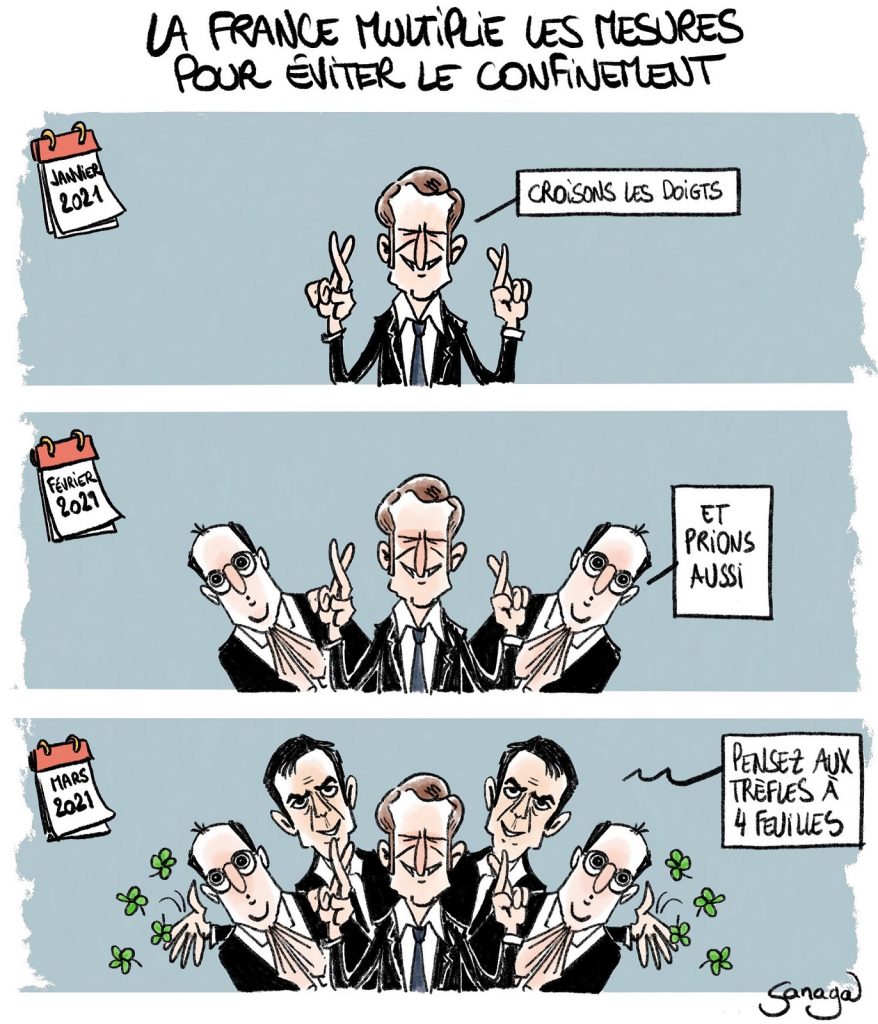 dessin presse humour coronavirus covid-19 image drôle mesures sanitaires Emmanuel Macron