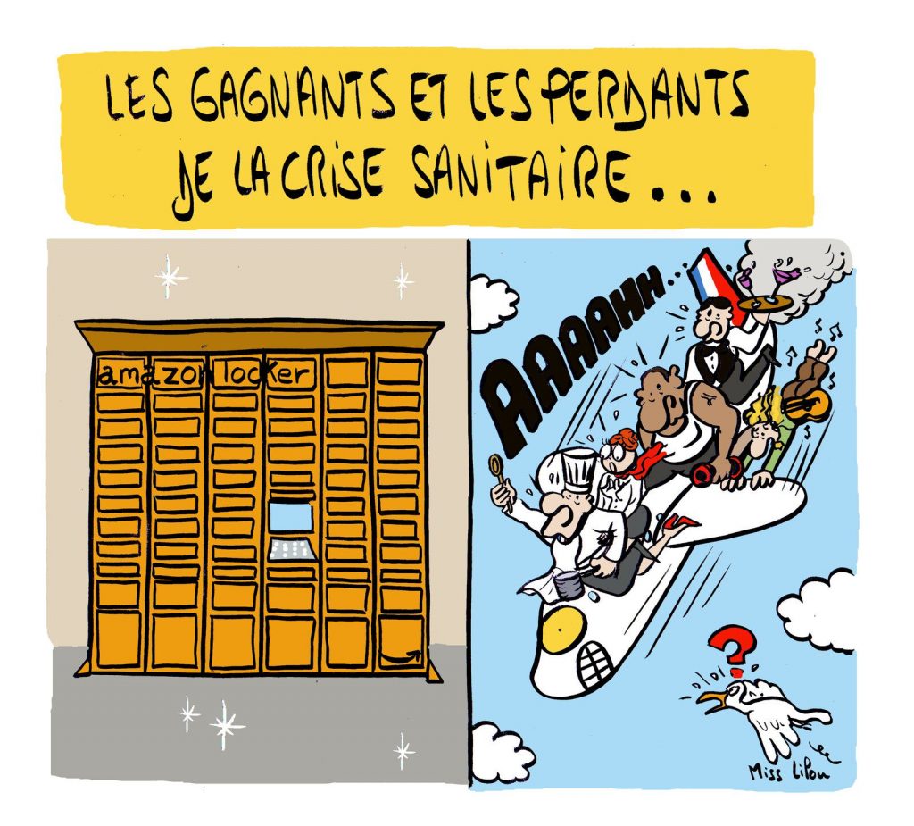 dessin presse humour coronavirus crise économique image drôle gagnants perdants