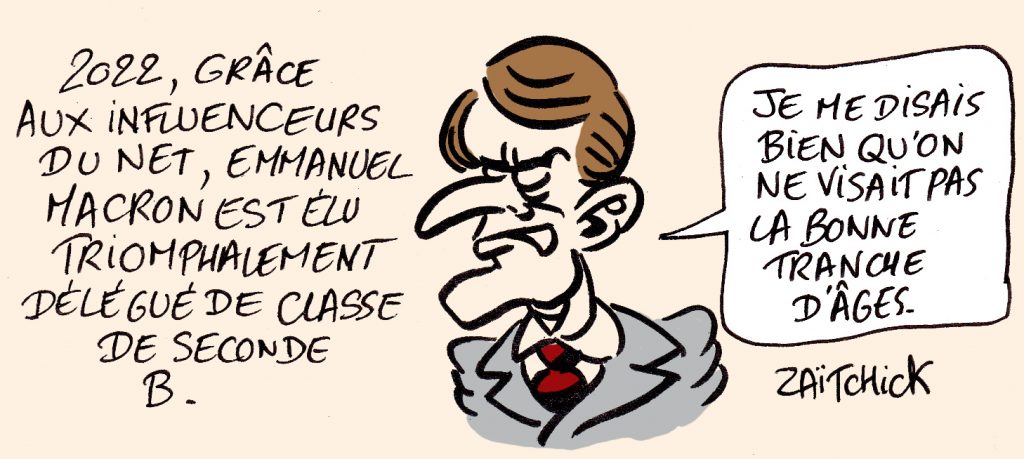 dessin presse humour influenceur du net image drôle élection Emmanuel Macron