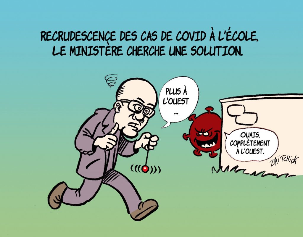 dessin presse humour coronavirus covid-19 image drôle Jean-Michel Blanquer contamination école