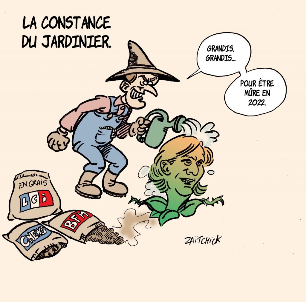 dessin presse humour Emmanuel Macron image drôle Marine Le Pen présidentielle 2022