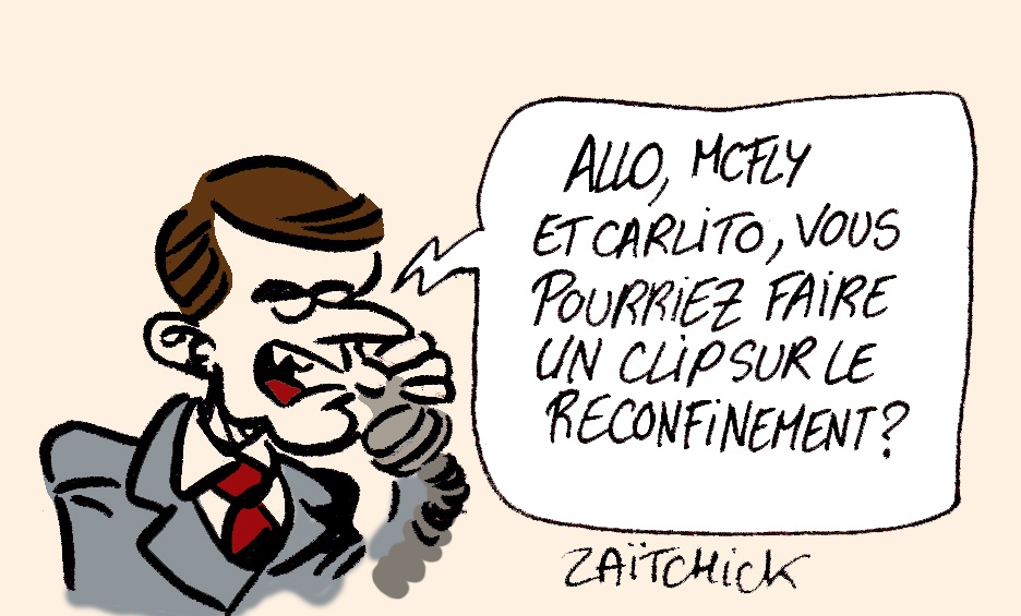 dessin presse humour Emmanuel Macron image drôle McFly Carlito confinement reconfinement