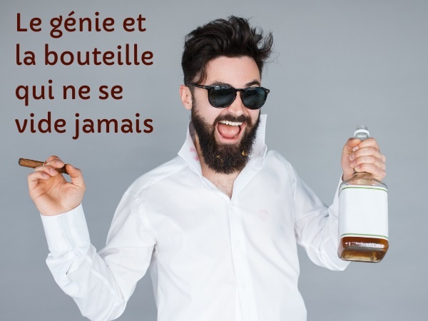 blague génie, blague alcool, blague bouteille, blague vœu, blague lampe magique, blague whisky, humour